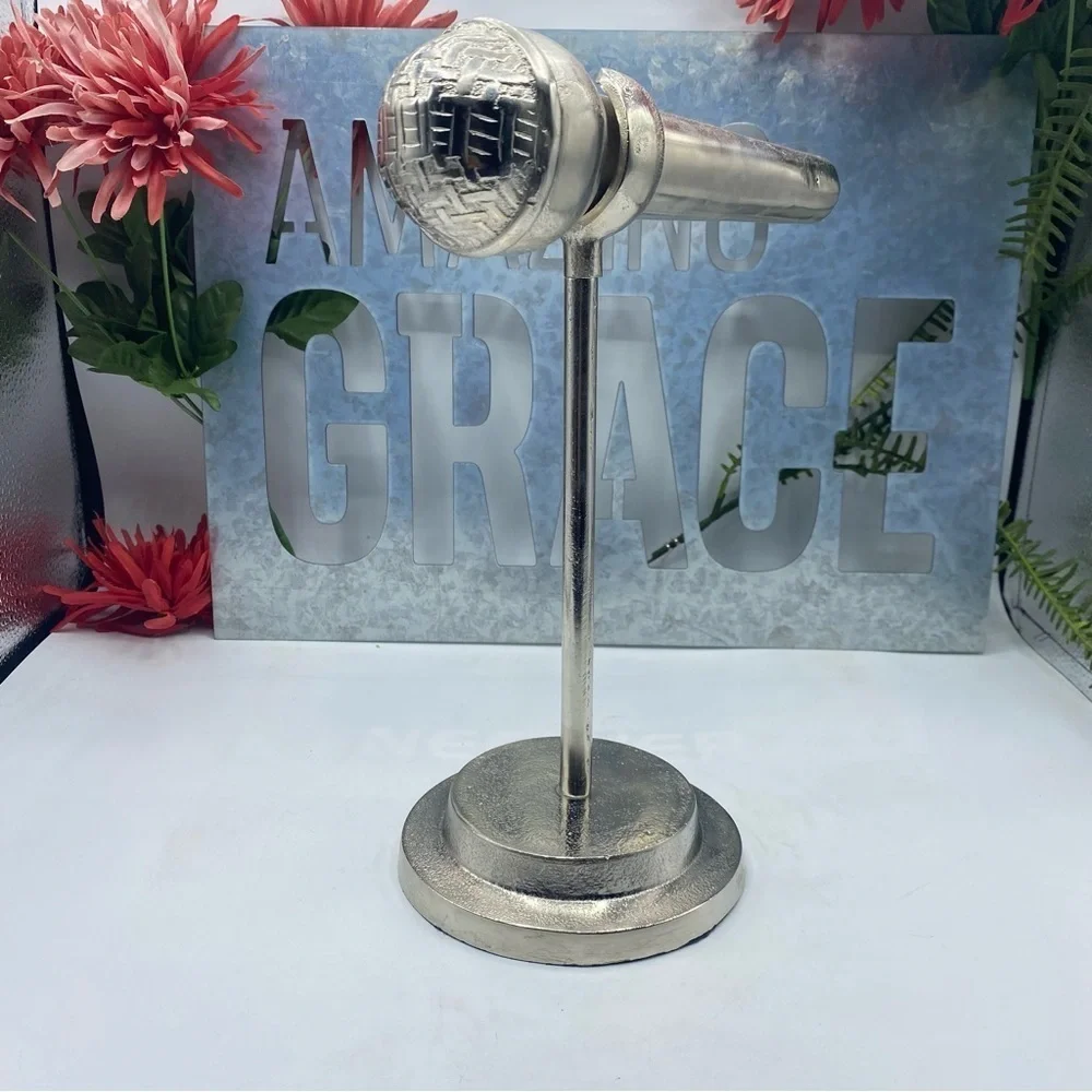 RARE Pier 1 Silver Aluminum Plated Microphone Deco